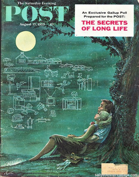 illustration 1950s couple dreaming of material goods