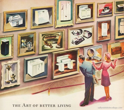 Vintage illustration Westinghouse Ad new appliances for postwar home