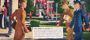 vintage illustration ww2 vets at college campus