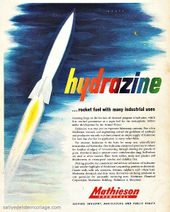 Rocket ship in space Chemicals ad 1950