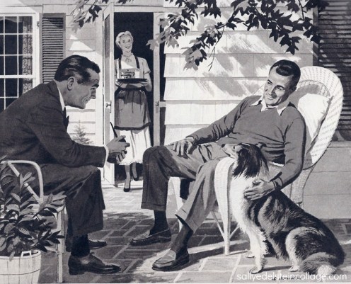 vintage illustration suburban life in 1950s