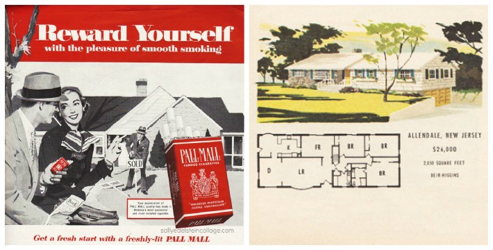 vintage illustrations 1950s couple buying a house