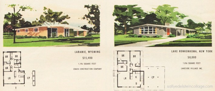 vintage illustration postwar suburban houses and blueprints 1950s