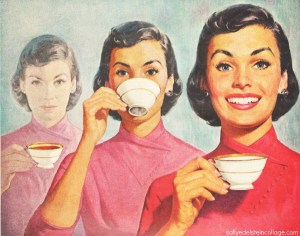 vintage illustration w1950s woman drinking coffee