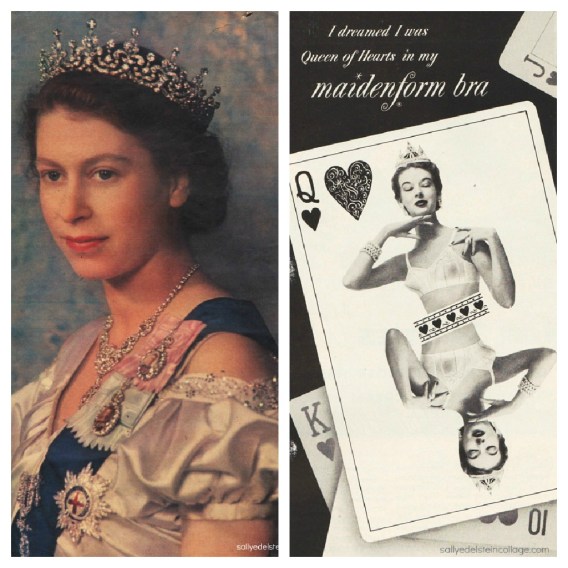 photo of Queen Elizabeth 1949 lingerie ad woman in a bra and crown