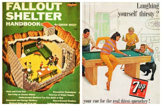 Rumpus Room Fun 1961 vintage 1961 7 Up ad teens and vintage fallout shelter booklet 1960s