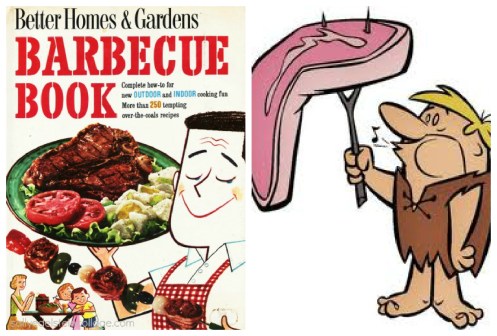 vintage book on Barbecueing and cartoon character Barney from Flinstones