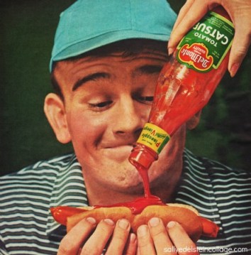 vintage ad 1960s man eating hot dog