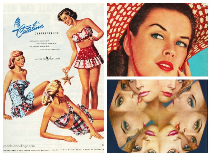 collage of vintage fashion swimwear vintage illustration 1950s 60s