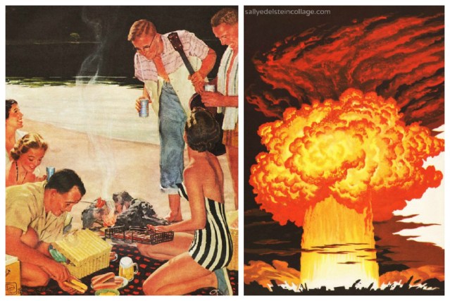 (L)Vintage Ad Beer belongs 1950s (R) Vintage illustration Atom Bomb blast