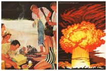 (L)Vintage Ad Beer belongs 1950s (R) Vintage illustration Atom Bomb blast