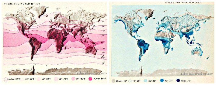 vintage illustration of weather patterns school book 1950s