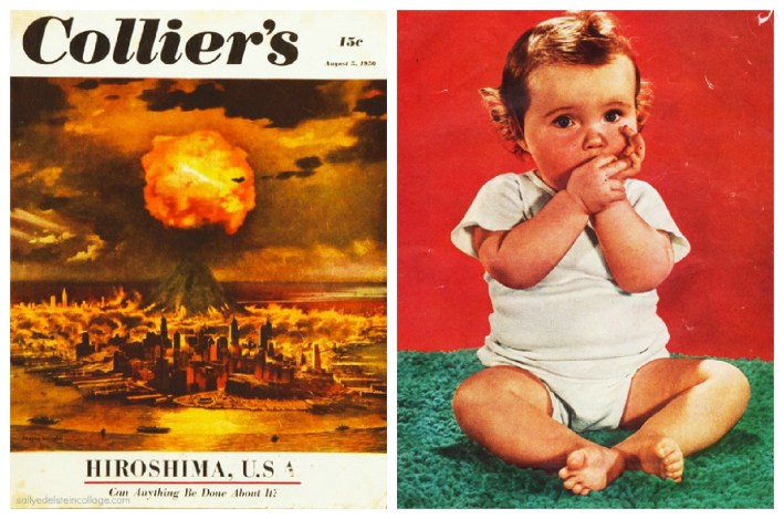 Vintage Magazine Cover illustration Atom Bomb explodes NYC 1950
