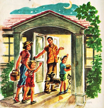 Vintage Illustration childrens book 1950s family