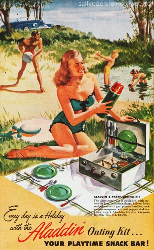 vintage illustration family picnic 1948