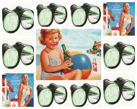Beach Club Paradise on Patrol Vintage Ads 7 Up 1950s, L&M cigarette ad binoculars