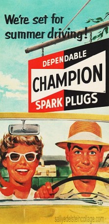 Vintage Ad Champion Spark Plugs 1958 Vintage illustration ad1950s couple in car