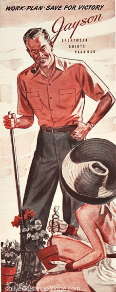 Vintage Ad Jayson Sportswear 1944 vintage illustration man and woman gardening ww2