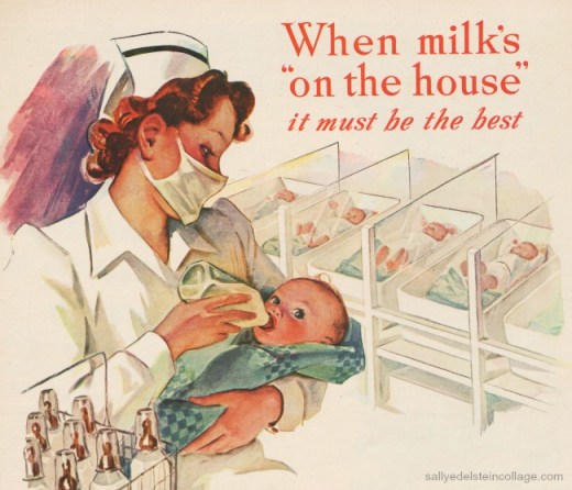 Vintage Ad carnation Evaporated Milk 1945 retro illustration baby nurse in hospital feeding baby