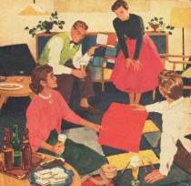 vintage beer ad illustration suburbia 1950s