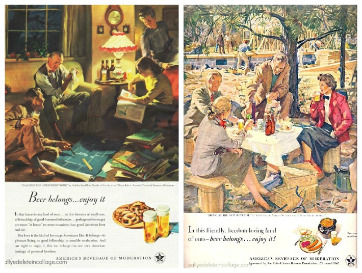 vintage illustration retro beer ads suburbia 1950s