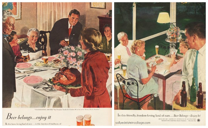 vintage illustrations retro beer ads suburbia thanksgiving 1950s