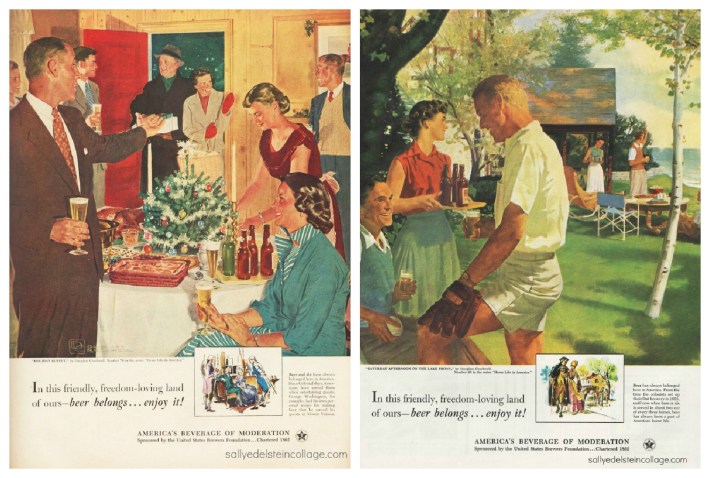 vintage illustrations retro beer ads suburbia 1950s