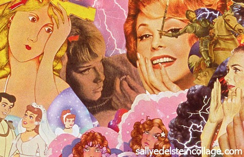 Fractured Females Collage by Sally Edelstein appropriating vintage advertising and illustrations of women from 50's 60's, 7'0s