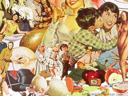 Togetherness Collage by Sally Edelstein 1950s media stereotypes of women seeking self definition through motherhood