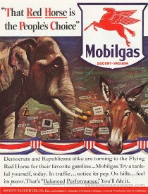 vintage ad Mobil political elephant and donkey at convention