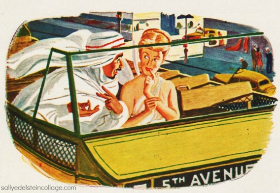 Art & Advertising, vintage illustration NYC bus, sheik, and psyche