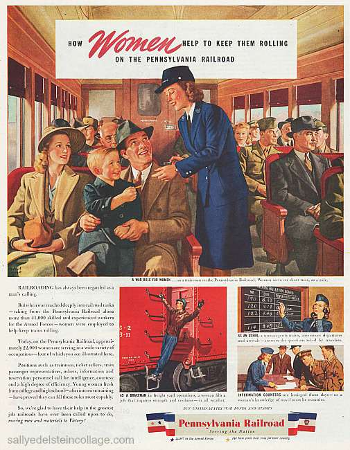 vintage illustration ww2 train passengers