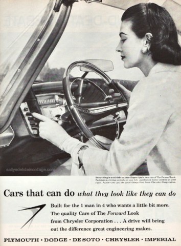 Vintage photo 1950s housewife driving 1950s car