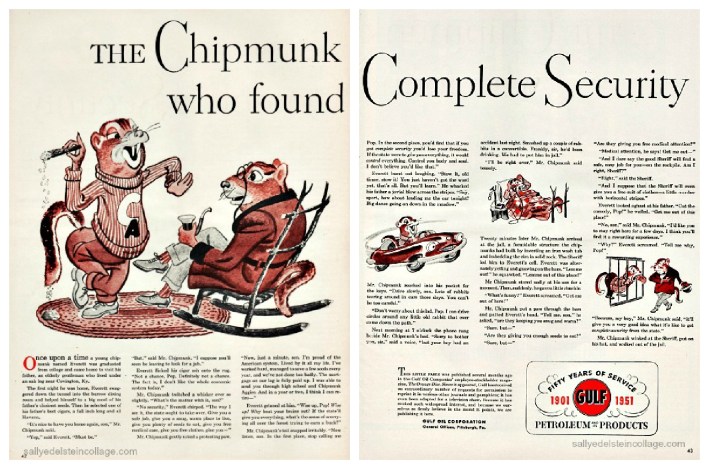 Vintage ad Gulf Oil 1951 vintage illustration cartoon chipmunks