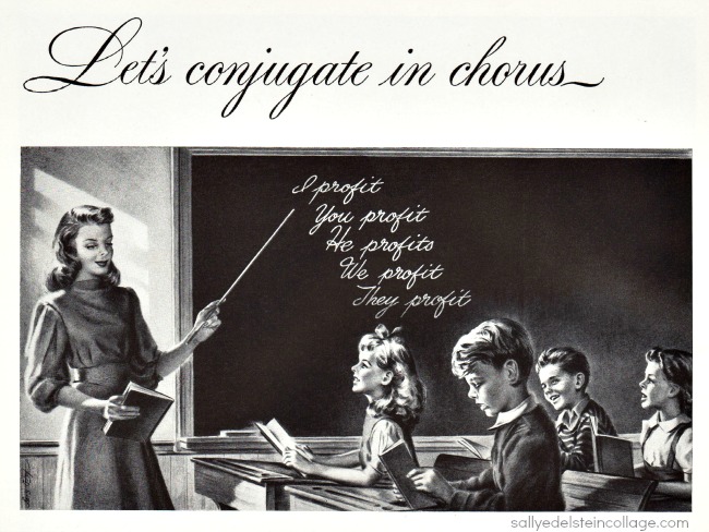 vintage illustration 1940s classroom teacher children