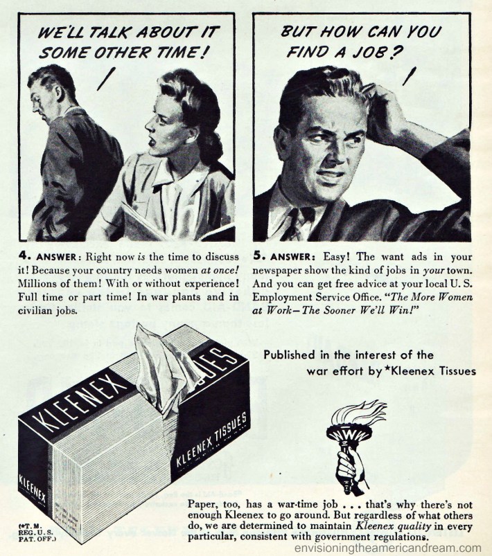 Vintage Ad Kleenex 1944 WWII Women war work 