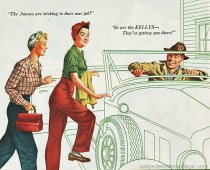 vintage illustration WWII Rosie Riveter off to work vintage ad