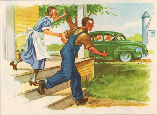 Vintage Schoolbook illustration 1956 We Read Pictures Dick Jane and Sally vintage childrens illustration grandparents on the farm