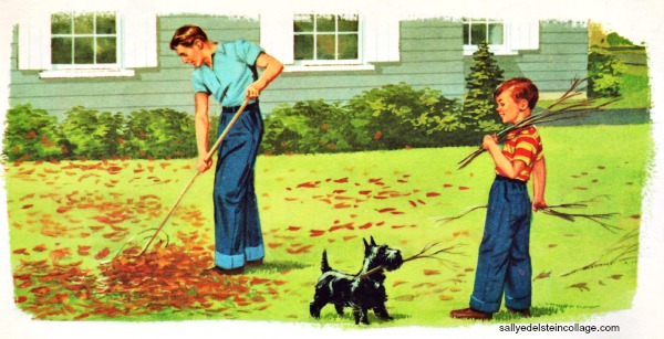 Vintage childrens school books illustration father and son