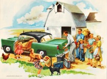 Vintage childrens illustration on the farm 1950s
