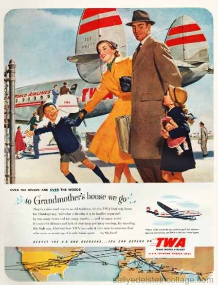 Vintage illustration 1950s family boarding airplane