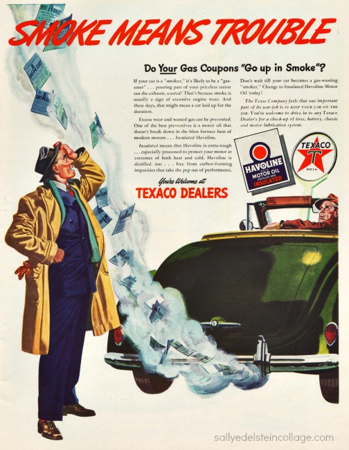 Vintage WWII Ad 1944 Texaco Oil Vintage WWII Ad 1944 Texaco Oil vintage illustration smoking car and man