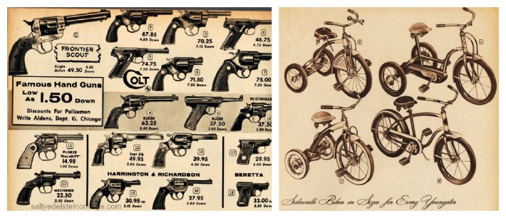 Vintage Xmas gift catalogue pages 1950s vintage Xmas catalog guns bikes 1950s