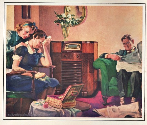 Vintage ad GE Radio illustration family