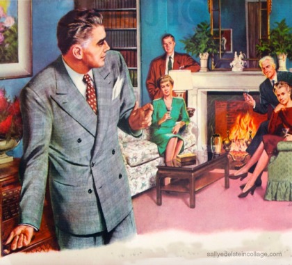 vintage illustration 1940s couples at home