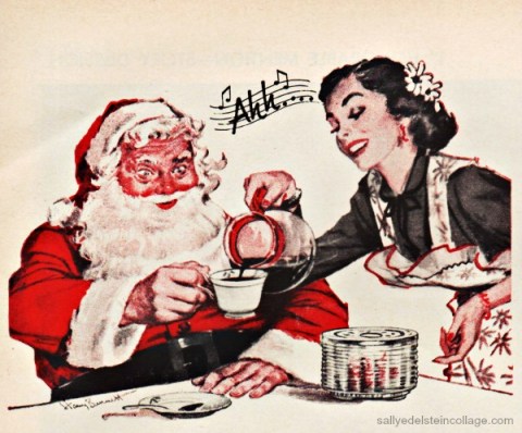 xmas coffee kitchen santa 1950s