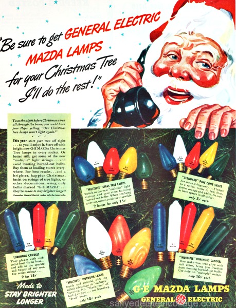Vintage illustration Santa Xmas bulbs 1940s 