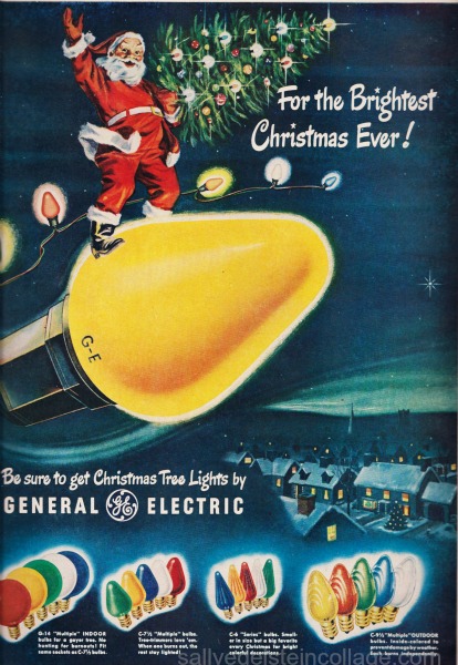 vintageSanta riding Xmas lights illustration