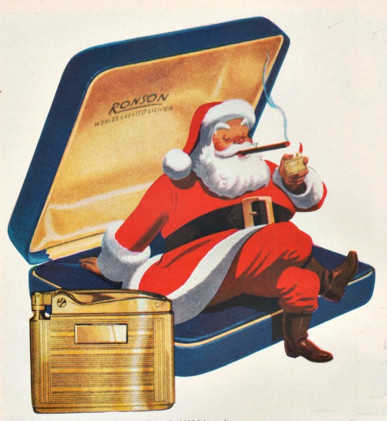 Xmas ad smoking lighter Santa 1940s