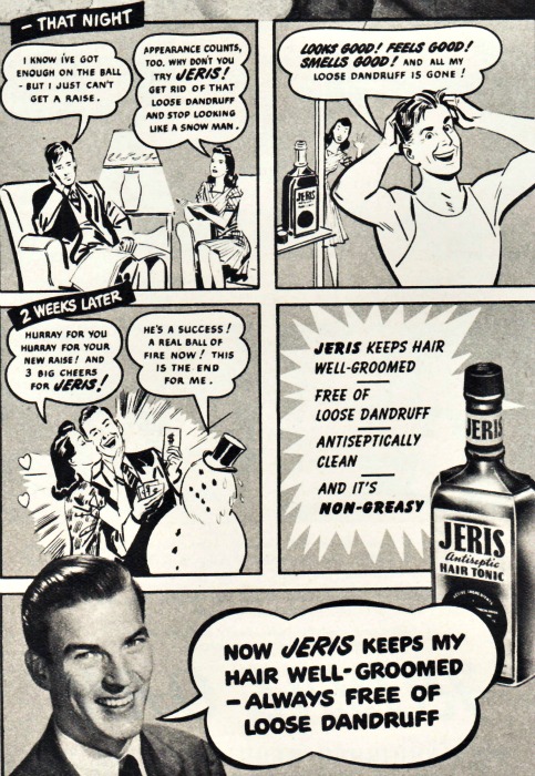 Vintage ad Jeris Hair Tonic 1946 speech bubbles